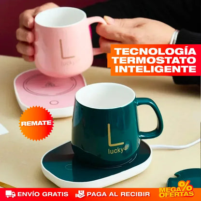Set Taza Calentador de Lujo – Tu Café Siempre Caliente en el Escritorio