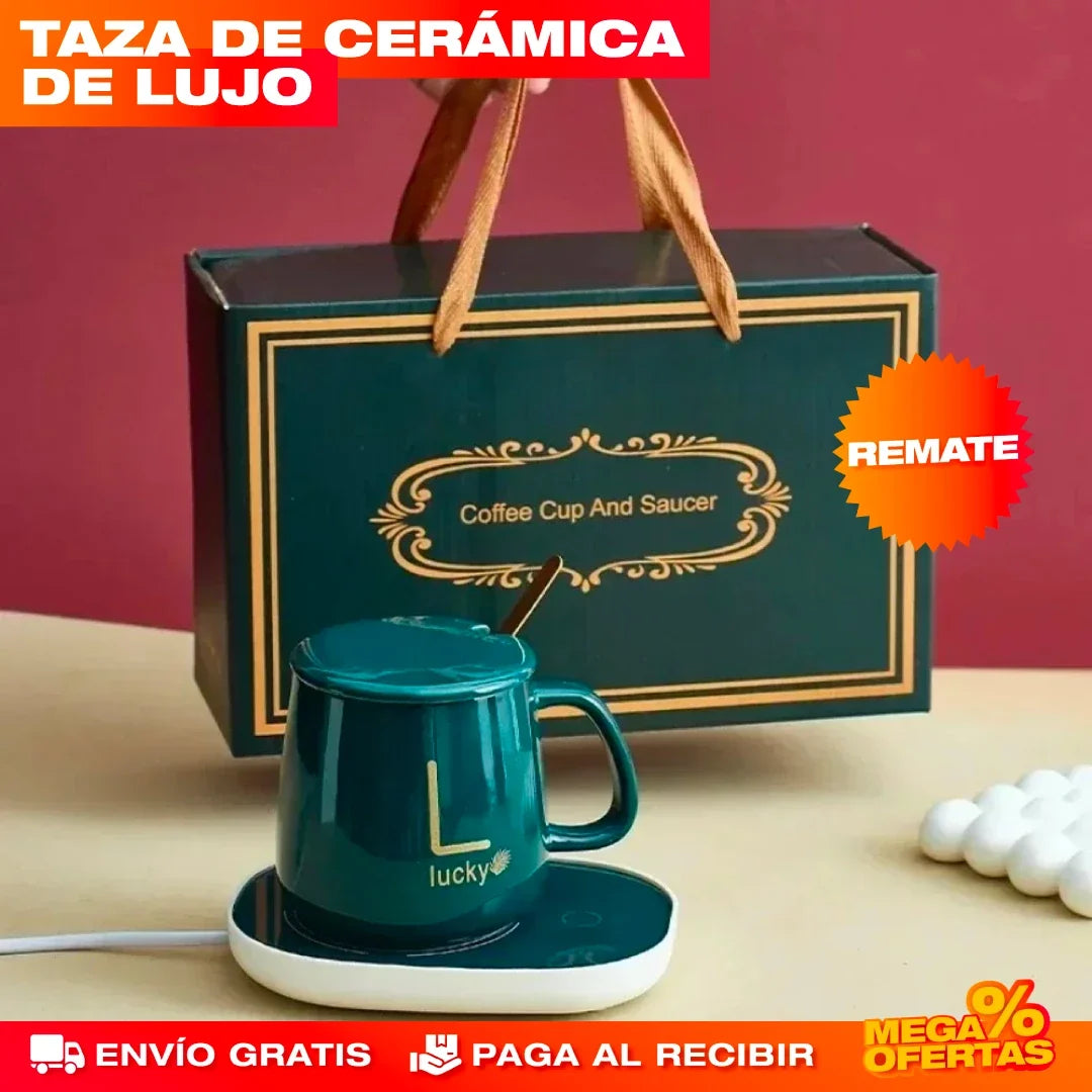 Set Taza Calentador de Lujo – Tu Café Siempre Caliente en el Escritorio