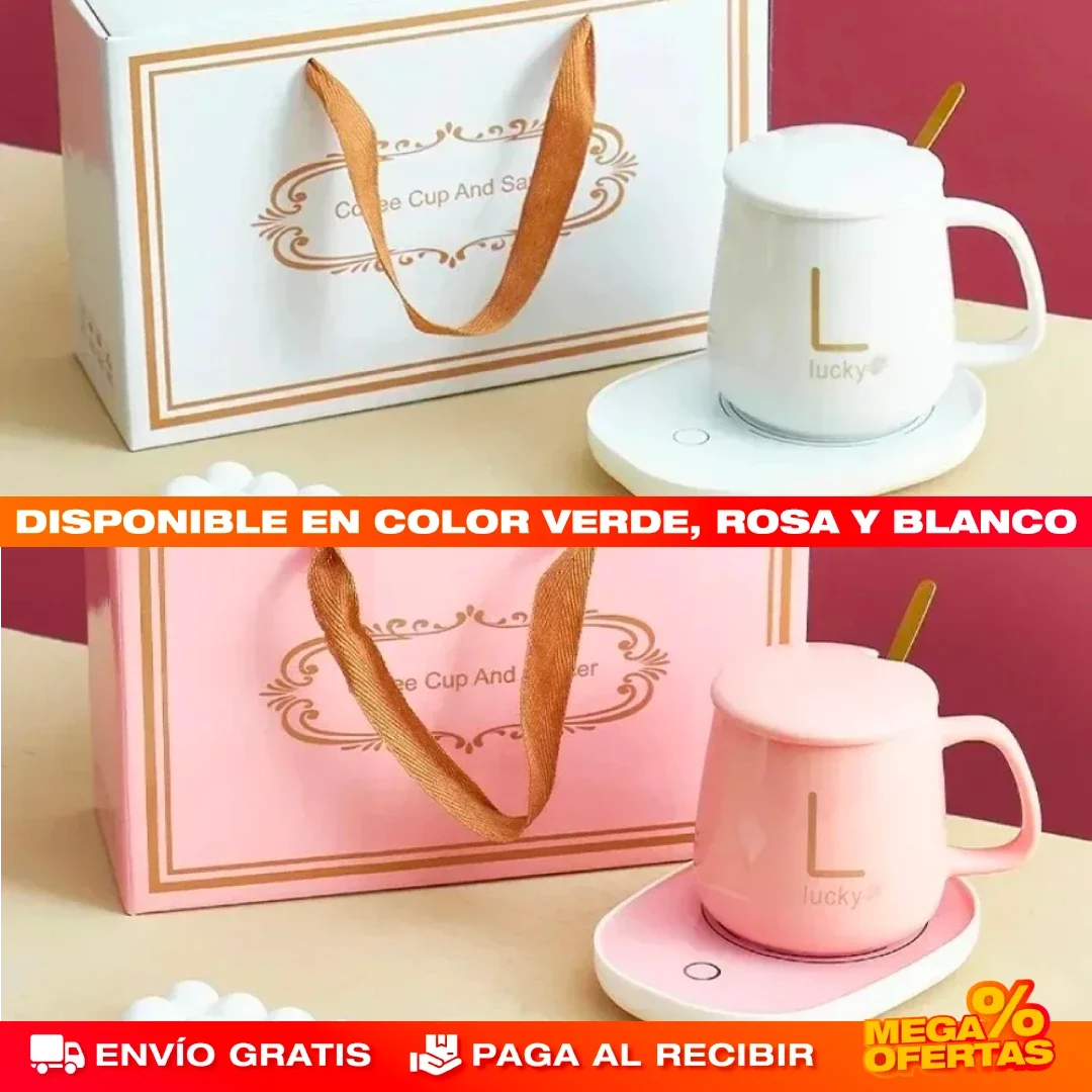 Set Taza Calentador de Lujo – Tu Café Siempre Caliente en el Escritorio